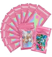 LOKQING 100 Packs Holographic Bags Resealable Bags with Clear Window Mylar Bags for Food Storage ...