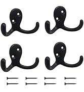 Kruodop 4 Pack Wall Hooks Wall Mounted Coat Hooks for Hanging Heavy Duty, Black Towel Hooks, Meta...