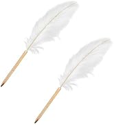 Dwuww 2Pcs White Feather Ballpoint Pen Black Inks Pen Refillable Ballpoint Pen for School Writing...