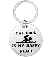 PLwelth Inspiration Keychain Swim Keychain The Pool is My Happy Place Keyring Swimming Lover Keyc...
