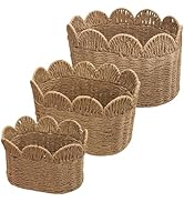 3 Pcs Toilet Tank Basket Set, Scalloped Edge Bathroom Organizer Baskets with Wooden Handles, Over...