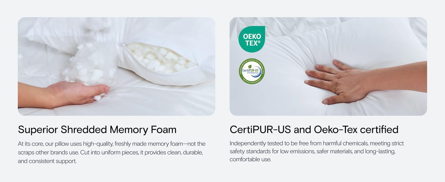 Superior Shredded Memory Foam CertiPUR-US and Oeko-Tex Certified