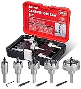 EZARC Tungsten Carbide Hole Saw Kit, 7/8"–2" Hole Saw Set with Pilot Drill Bits and Hex Key, for ...