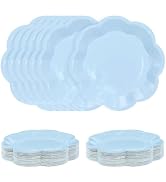 SietDESEO 50 PCS Light Blue Paper Plates 9 Inch Scalloped Dessert Plates Blue Disposable Plate fo...