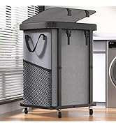 150L (40Gal) Large Fashion Laundry Basket with Wheels, Leather Patchwork Rolling Hamper Carts, St...
