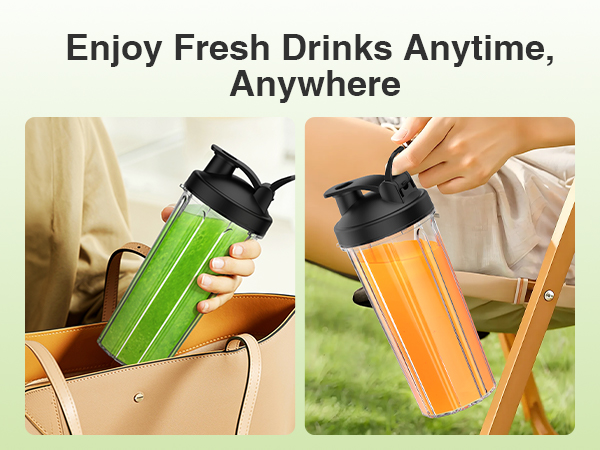 On-the-go blender cups fit in your bag, enjoy smoothies wherever you go