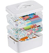 Gifhomfix 3-Layer Plastic Craft Organizers and Storage Box with Removable Trays, Storage Containe...