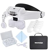 YOCTOSUN Magnifying Glasses with Light 1X-14X, Rechargeable LED Headband Magnifier with 6 Lenses ...