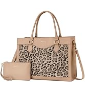 MOSISO Laptop Tote Bag with Large Capacity, 15.6 inch PU Leather Leopard Grain Laptop Bag for Wom...