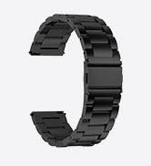 Black metal watch band with multiple links and a clasp closure.