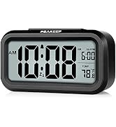 Peakeep Night Light Digital Alarm Clock Battery Operated with Indoor Temperature, Desk Small Cloc...