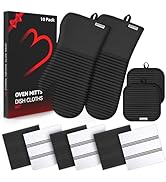 Oven Mitts and Pot Holder Sets with Silicone Grip, 500°F Heat Resistant-6 Pack Dishcloth/Dish Tow...