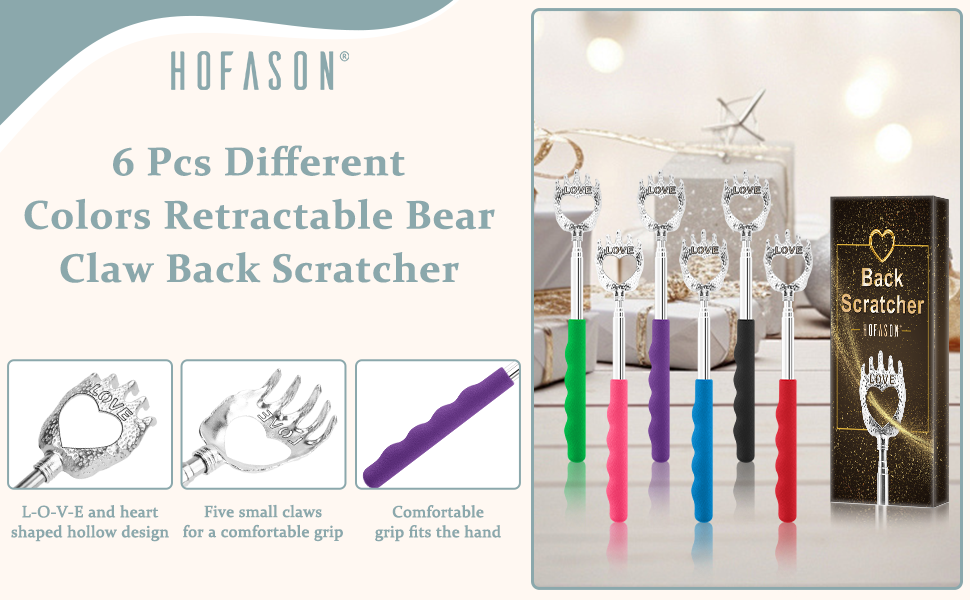 6 Pack Love Back Scratcher, Stocking Stuffers for Women Men Adults