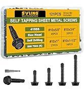 SVLING #10 Black Self Tapping Screws Assortment Kit 121PCS, Stainless Steel 410 Self Drilling Scr...