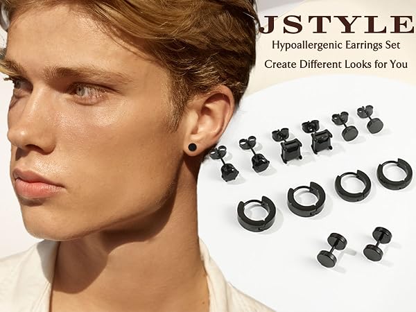 Stainless Steel Mens Womens Stud Earrings Set Ear Piercing