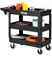 TUFFIOM Plastic Service Utility Cart with Wheels, 550lbs Capacity, Heavy Duty Tub W/Deep Shelves,...