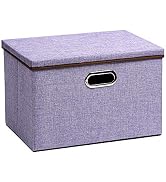UUJOLY Large Storage Bins Linen Fabric Foldable Basket Cubes Organizer Storage Box Drawer with Li...