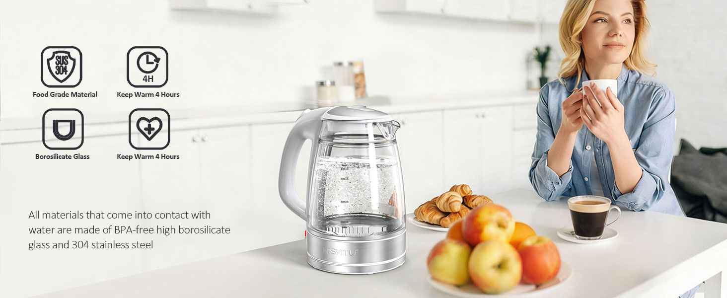 Glass Stainless Steel Cordless Electric kettle