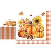 100 PCS Pumpkin & Sunflower Thanksgiving Napkins, Disposable Paper Napkins Decorative Hand Towels...