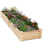 Giantex Wooden Raised Garden Bed with 2 Planter Boxes & Dividers, 90"x25"x10" Raised Bed for Flow...