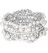 EVER FAITH White Rhinestone Crystal Wedding Jewelry Simulated Pearl Flower Bridal Stretch Bracele...