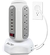 Power Strip Tower with Retractable Charging Cables, BOLTGY Surge Protector Tower with PD30W USB C...