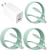 65W USB C Fast Charger, 3-Port PD Wall Charger Block with 3 Pack Cables (2x1.2m+1x0.6m), Foldable...