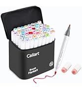 Caliart Alcohol Markers Brush Tip, 61 Colors Pastel Coloring Marker Set Dual Tip Fine & Brush, wi...