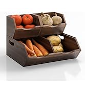 HOLANA Acacia Potato and Onion Storage Bin - Stackable Wooden Storage Bins - Pantry Baskets Organ...