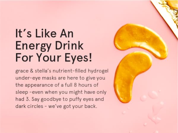 grace and stella eye masks, eye gel pads, gold under eye patches for dark circles and puffiness