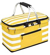 KEFOMOL Insulated Picnic Basket,Leak-Proof Collapsible Cooler Bag,26L Grocery Basket with Lid,2 S...