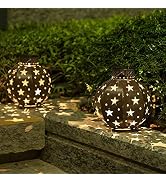 BEAU JARDIN 4 Pack Hanging Solar Lanterns Outdoor Metal Waterproof Star LED Decorative Lights Pat...