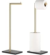Marmolux Acc - Brushed Gold Toilet Paper Holder Stand with Black Marble Base | Free Standing Toil...