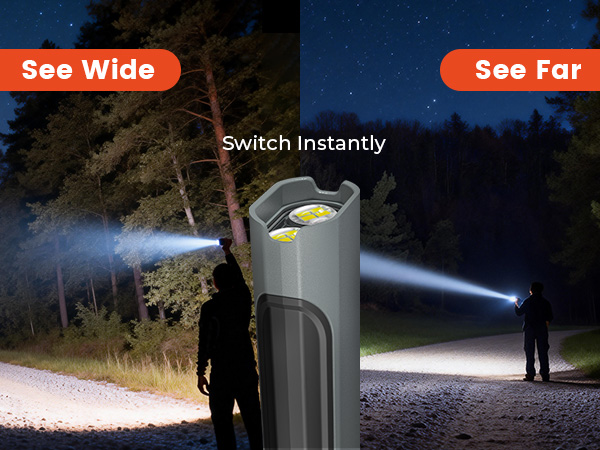 Switch from Focuslight and Floodlight Instantly. For see wide and see far.