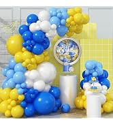 Blue and Yellow Balloon Arch Kit, 105 PCS Royal Blue White Yellow Balloon Garland Kit Yellow Ligh...