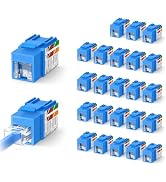 VCELINK Cat6 Keystone Jacks with Dust-Proof Cover, Blue, 25-Pack | Dust-Proof, Slim Profile, 90-D...