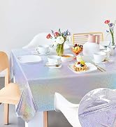 Silver Iridescent Plastic Tablecloth Disposable Glitter Holographic Foil Table cover rectangle cloth