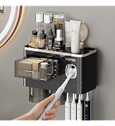 MOPMS Toothbrush Holders, Wall Mounted Toothbrush for Bathroom, Automatic Toothpaste Dispenser Sq...