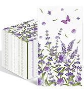 IANFEPH 100PCS Lavender Floral Paper Napkins 3 Ply Disposable Hand Towels for Bathroom Spring Pur...
