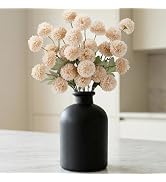 Lifewit 5 Pcs Beige Artificial Flower for Vase, Faux Silk Mums Ball with Long Stems for Home Deco...