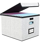 Huolewa Decorative File Storage Organizer Box with Lid, Portable Collapsible Linen Hanging Filing...
