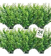 Ouddy Decor 24 Bundles Artificial Greenery Stems Fake Plants Outdoor UV Resistant Faux Plastic Bo...