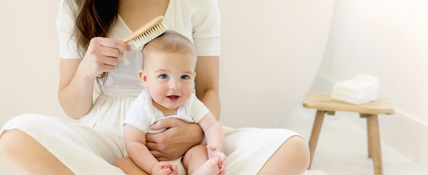 baby hair brush comb newborn set wooden goat bristles cradle cap boys girls toddlers hairbrush