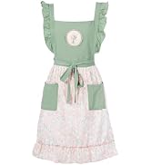 Pinknoke Cute Aprons for Women with Pockets Cotton Adjustable Cross Back Pinafore Vintage Apron f...