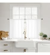 RYB HOME Kitchen Bathroom Window Curtains, White Semi Sheer Curtians for Small Window, Light Filt...