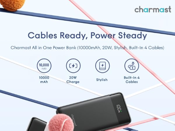 6 outputs 4 input 20W PD 22.5W fast charging with huge led display cable reinforced