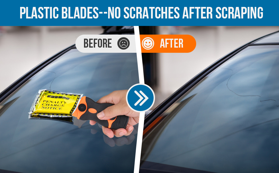 using plastic blade scraper to scrape witthout scratches