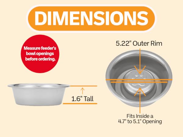 Dimensions of the 3/4 cup slow feed bowl