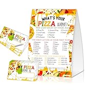EQIUAG What's Your Pizza Name, Funny Pizza Theme Game Cards Set,1 Game Sign and 30 Cards, Perfect...