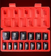 EPAuto 1/2-Inch Drive Metric Shallow Impact Socket Set, Cr-V, 6-Point, 14 Sockets